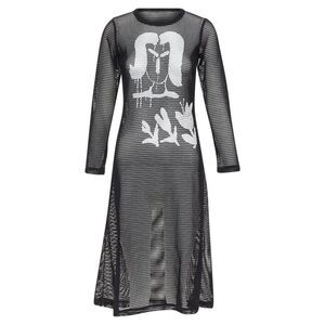 Pre Loved Comme Des Garcons Vintage Graphic Print Mesh Dress Women black | black